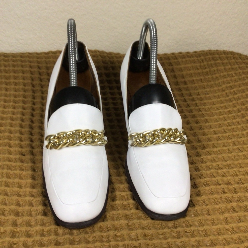 Vintage Hermes Paris I. MAGNIN Womens Sz 8 2A Shoes White Gold Heels Loafers - Picture 3 of 7